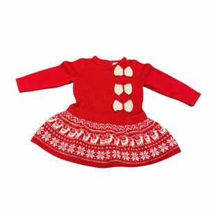 Maggie & Zoe Holiday Red Sweater Dress Gold Ivory Fair Isle ButtonBack 6-9M READ